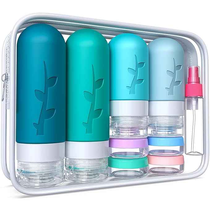 18 Pack Travel Bottles for Toiletries - TSA Approved Silicone Containers, Leak Proof Refillable Liquids Shampoo & Conditioner Essentials