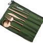 Gugrida Reusable Travel Utensils, 7 Piece Portable 304 Stainless Steel including Knife Fork Spoon Chopsticks Cleaning Brush Straws Portable Pouch, Eco-friendly Camping Silverware Set, Dishwasher Safe