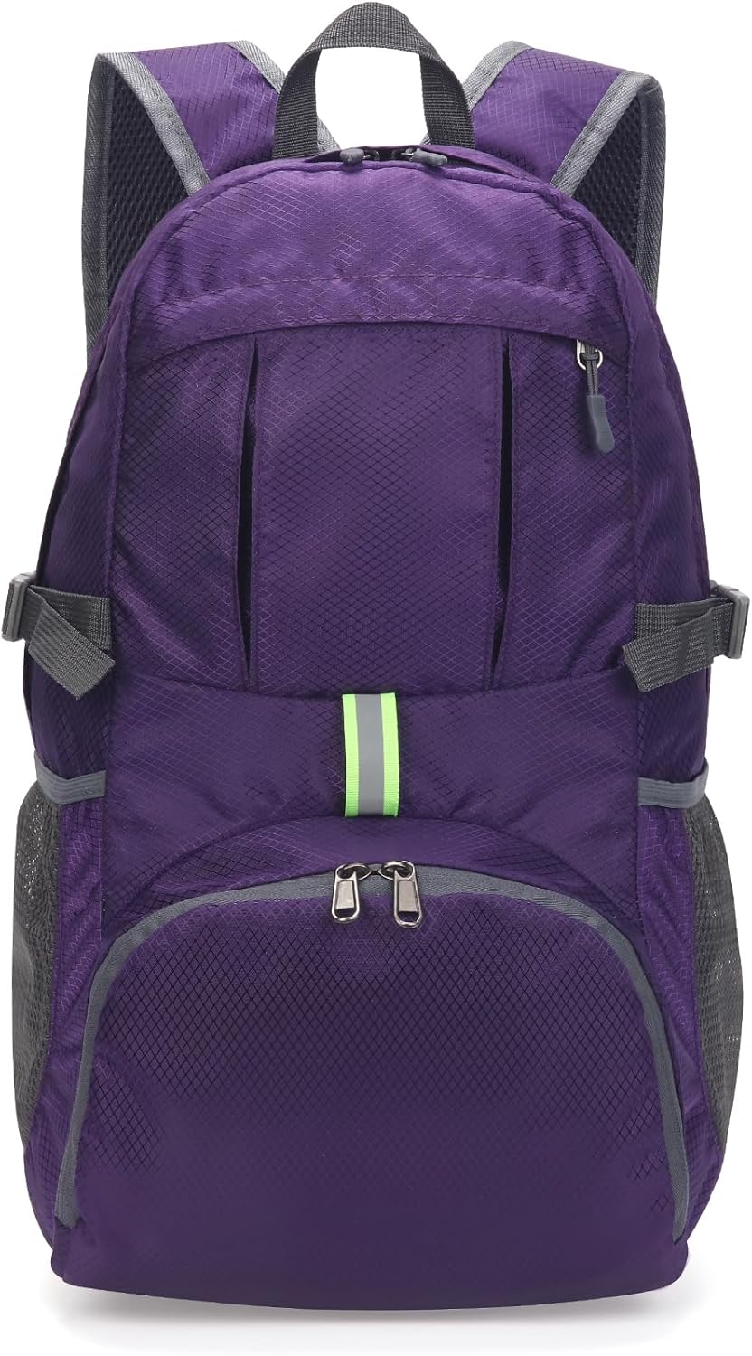 Yaopeing Lightweight Backpack,25L Foldable Hiking Packable,Water Resistant Travel Outdoor Shoulder Bag for Woman Men,Purple - Roamly
