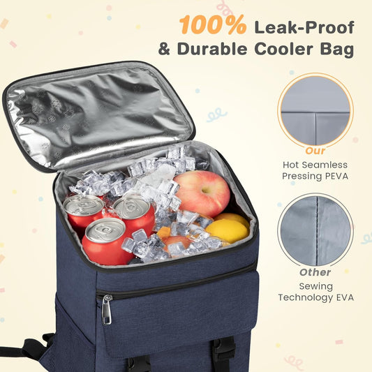 Cooler Backpack Soft Insulated Leak Proof 50 Cans Insulated Backpack Cooler Portable Picnic Camping Beach Hiking BBQ Lunch Backpack for Men and Women - Blue