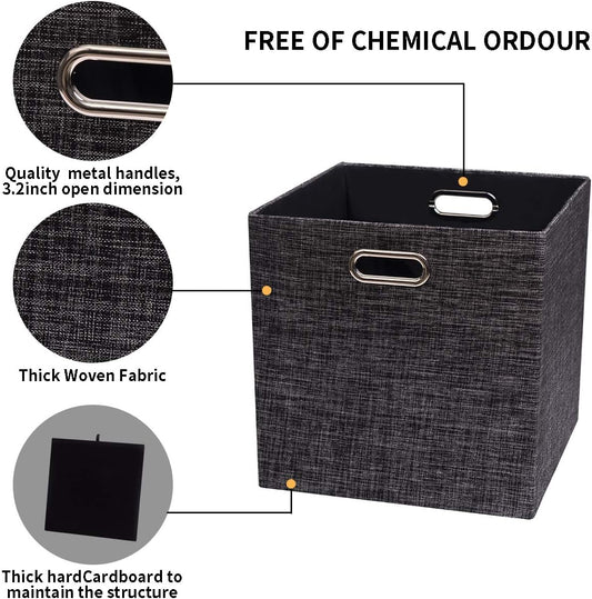 Posprica Collapsible Storage Cubes,11×11 Heavy Duty Fabric Stroage Basket Bins, 4pcs,Black