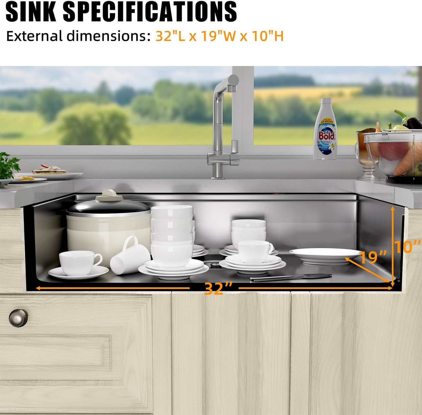 Undermount Kitchen Sink Stainless Steel 32x19 - Undermount Workstation Sink Single Bowl Commercial 16 Gauge Stainless Steel Kitchen Sinks Silver