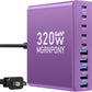 320W USB C Charger Block, 10-Port USB C Charging Station GaN III PD 65W Laptop Fast Charger Adapter for MacBook Pro/Air, DELL, iPad, iPhone, Samsung Galaxy (Purple)