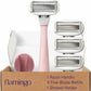Flamingo Shaving Razor Set for Women - Original Razor Handle, 4 Blade Refills, and Shower Holder - Rose
