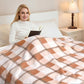 PU MEI Super Soft Faux Rabbit Fur Sherpa Fleece Throw Blanket, Reversible Luxury Cozy Cute Furry Blanket, Plush Warm Shaggy Fluffy Checkered Blankets for Sofa Couch Bed (Beige-Plaid, 80" x 90")
