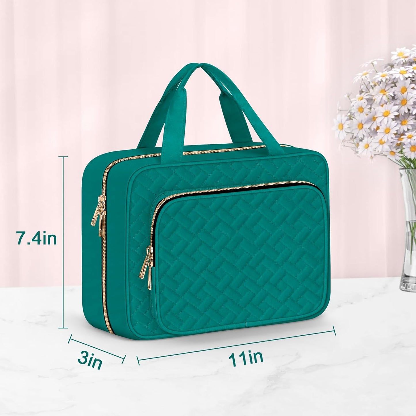 Wedama Toiletry Bag for Women, Medium Cosmetic Travel Bag, Hanging Toiletry Bag for Bathroom, Thickened PVC Waterproof Makeup Bag, Toiletries Bag for Travel Trips and Camping, Turquoise Green - Roamly