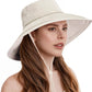 Sun Hats for Women Wide Brim Ponytail UV Protection Beach Hat Packable Waterproof Bucket Hat for Travel Hiking Gardening