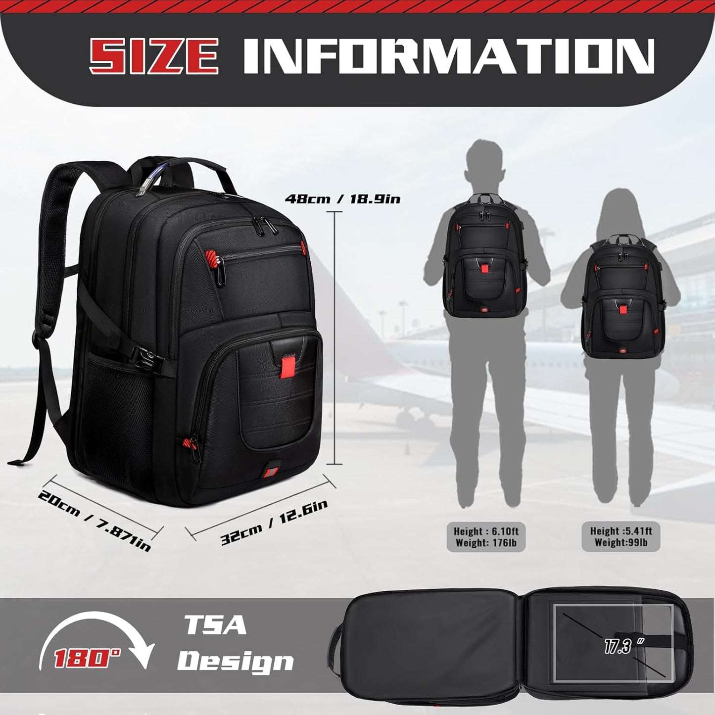 50L Travel Backpack, 17 inch Laptop Backpack for Men, Extra Large Sturdy TSA Friendly with USB Port College School Rucksack Bag Gifts for Him Men Women, Black - Roamly