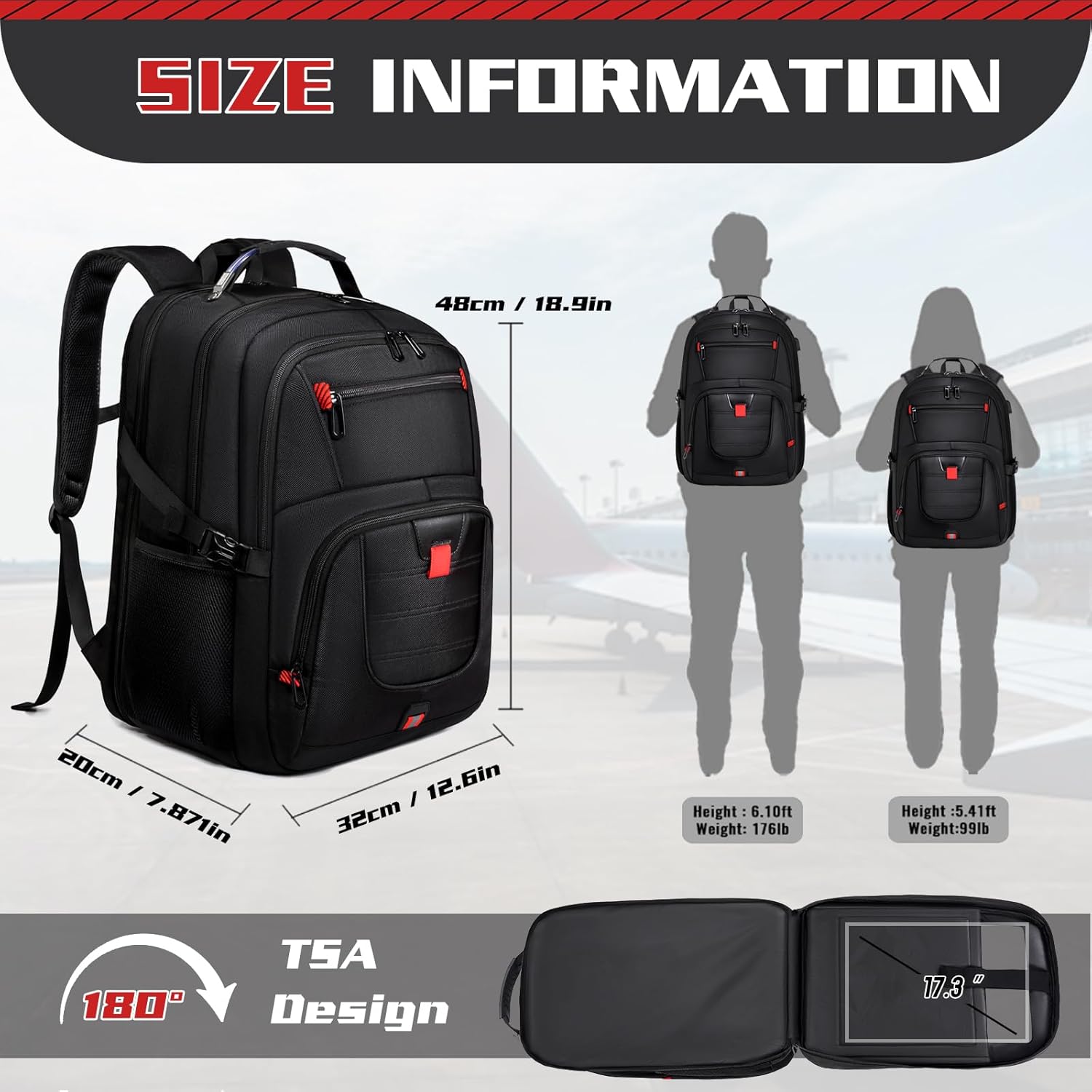 50L Travel Backpack, 17 inch Laptop Backpack for Men, Extra Large Sturdy TSA Friendly with USB Port College School Rucksack Bag Gifts for Him Men Women, Black - Roamly