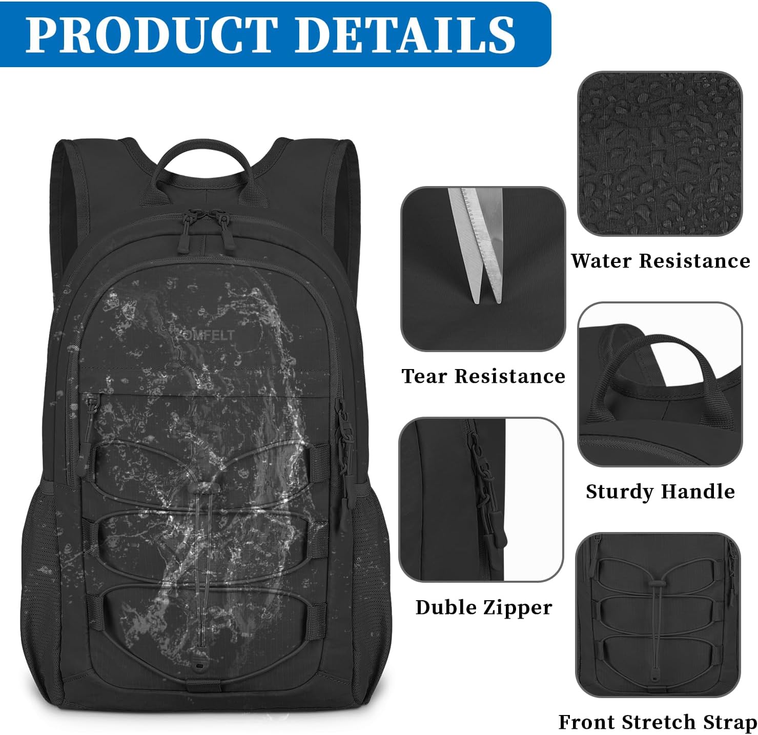 ZOMFELT Hiking Backpack for Women Men, 15L Lightweight Packable Backpack for Trip, Water Resistant Small Travel Backpacks, Foldable daypack for Hiking, Walking, Cycling, Camping, Black - Roamly