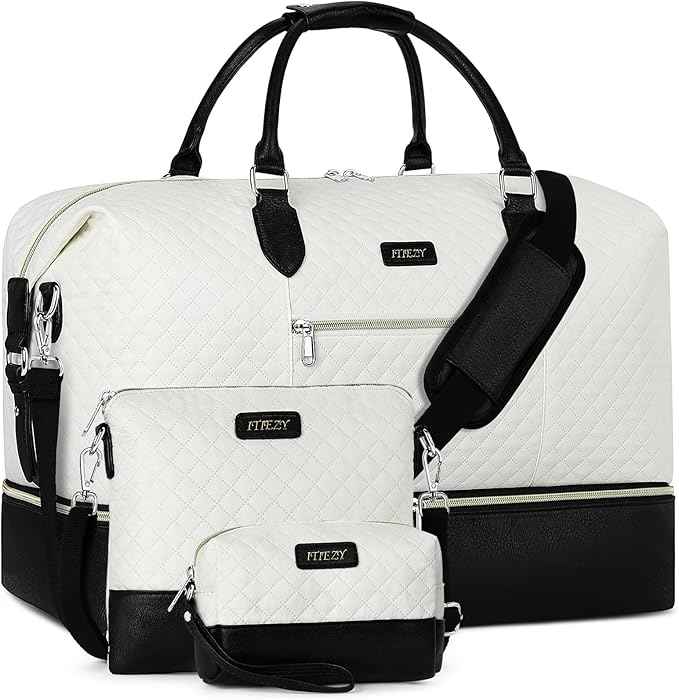 Weekender Bag for Women, Travel Duffel Bag Carry On Overnight Bag with Shoe Compartment Large Nylon Travel Weekend Tote Bag