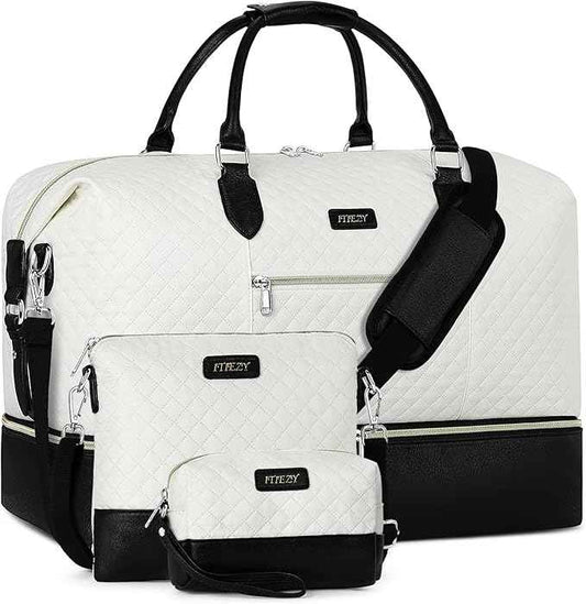 Weekender Bag for Women, Travel Duffel Bag Carry On Overnight Bag with Shoe Compartment Large Nylon Travel Weekend Tote Bag
