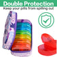 Serfeymi Weekly Travel Pill Organizer 2 Times A Day AM PM Upgraded Rainbow Pill Box 7 Day with Portable Zipper PU Leather Pill Case, Medicine Organizer for Pills, Vitamins, Fish Oils - Purple 02