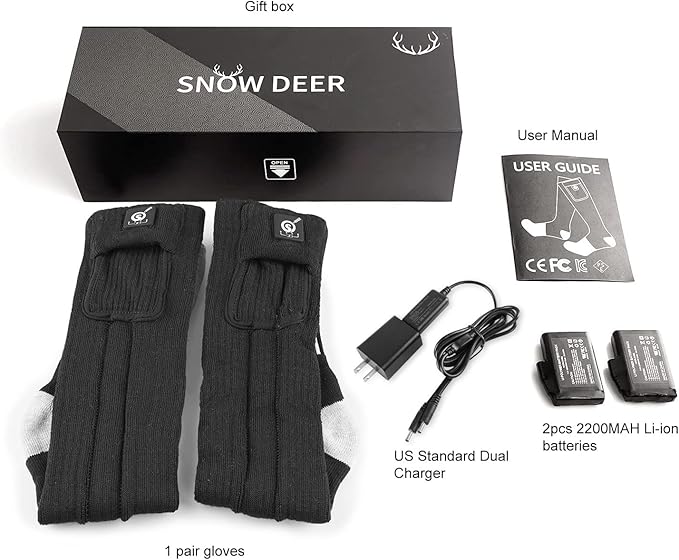 SNOW DEER Upgraded Rechargeable Electric Heated Socks,7.4V 2200mAh Battery Powered Cold Weather Heat Socks for Men Women,Outdoor Riding Camping Hiking Motorcycle Skiing Warm Winter Socks