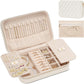 Lolalet Travel Jewelry Case for Women, Travel Jewelry Organizer Box with Mirror & Clear Storage Bag, Small Portable Traveling Earring Necklace Bracelet Ring Case, Bridesmaid Gifts -Medium, White