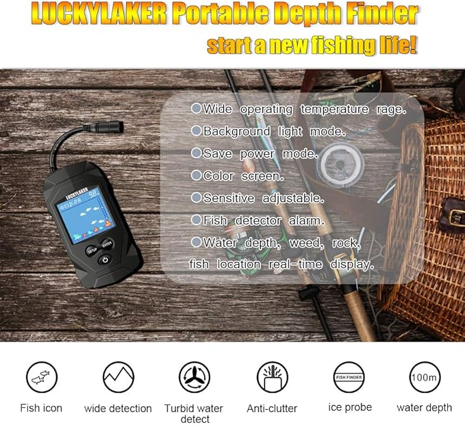 LUCKYLAKER Water Boat Fish Finders Depth Portable Handheld Fish Finder Transducer Wired Ice Fishing Finders Sonar