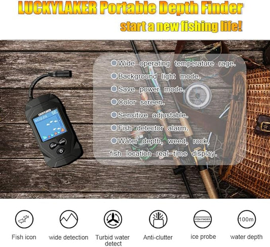 LUCKYLAKER Water Boat Fish Finders Depth Portable Handheld Fish Finder Transducer Wired Ice Fishing Finders Sonar