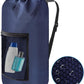 Portable with Adjustable Shoulder Straps Travel Dirty Laundry Bag,with Drawstring Closure & Mesh Pocket Backpack Laundry Bag for College,Apartment,Camping(Dark Blue)