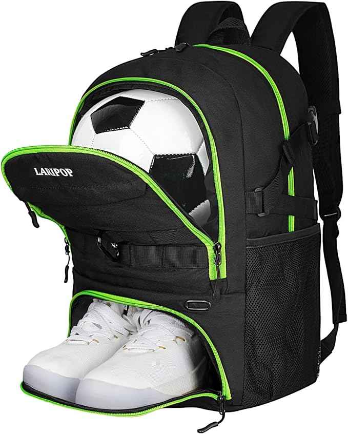 LARIPOP Soccer Backpack Soccer Bag with Ball Holder & Shoe Compartment Youth Sports Equipment Training Bag