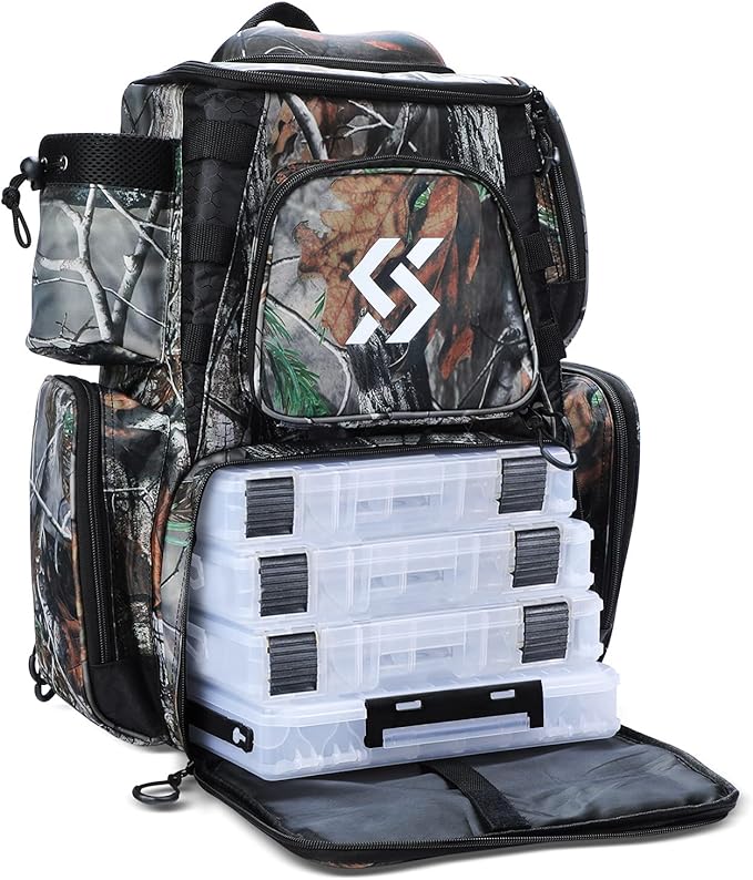 Sougayilang Fishing Tackle Backpack Waterproof Tackle Bag Storage with 4 Trays Tackle Box