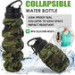 Collapsible Travel Water Bottle, Reuseable Silicone Foldable Water Bottles for Gym Camping Hiking, Portable Leak Proof Sports Water Army camouflage Bottle with rugby grenade Carabiner (Red)