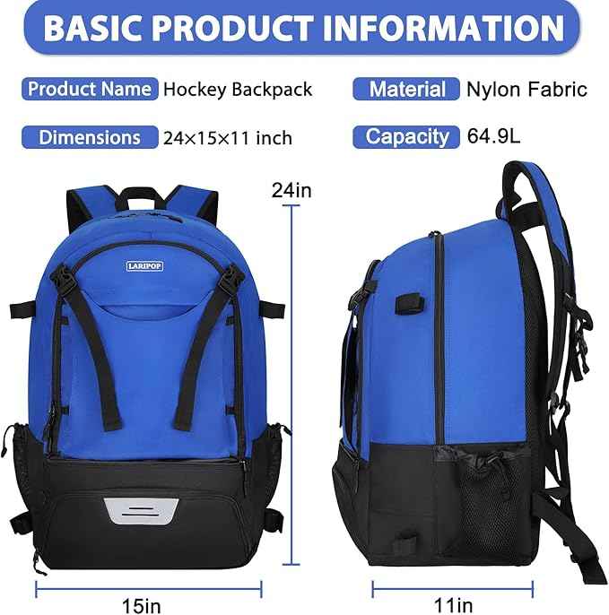 LARIPOP Lacrosse Bag Extra Large Backpack with Stick Holders & Helmet Compartment for Men Women Youth