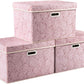 Prandom Larger Foldable Storage Boxes with Lid,Rose Pattern Fabric Decorative Storage Box,Cubes Organizers,Baskets with Handles,For Bedroom,Closet, Living Room,Pink,45x30x30cm[3-Pack]