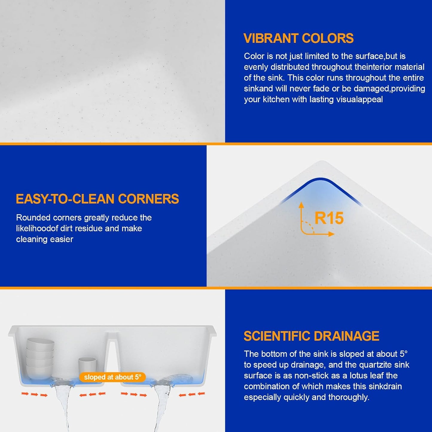 Dcolora 33 Inch Double Bowl Undermount Kitchen Sink White Deep Double Basin Prep Sink 50/50 Split Granite Composite 33"×19"×10“,#DC-GU001W