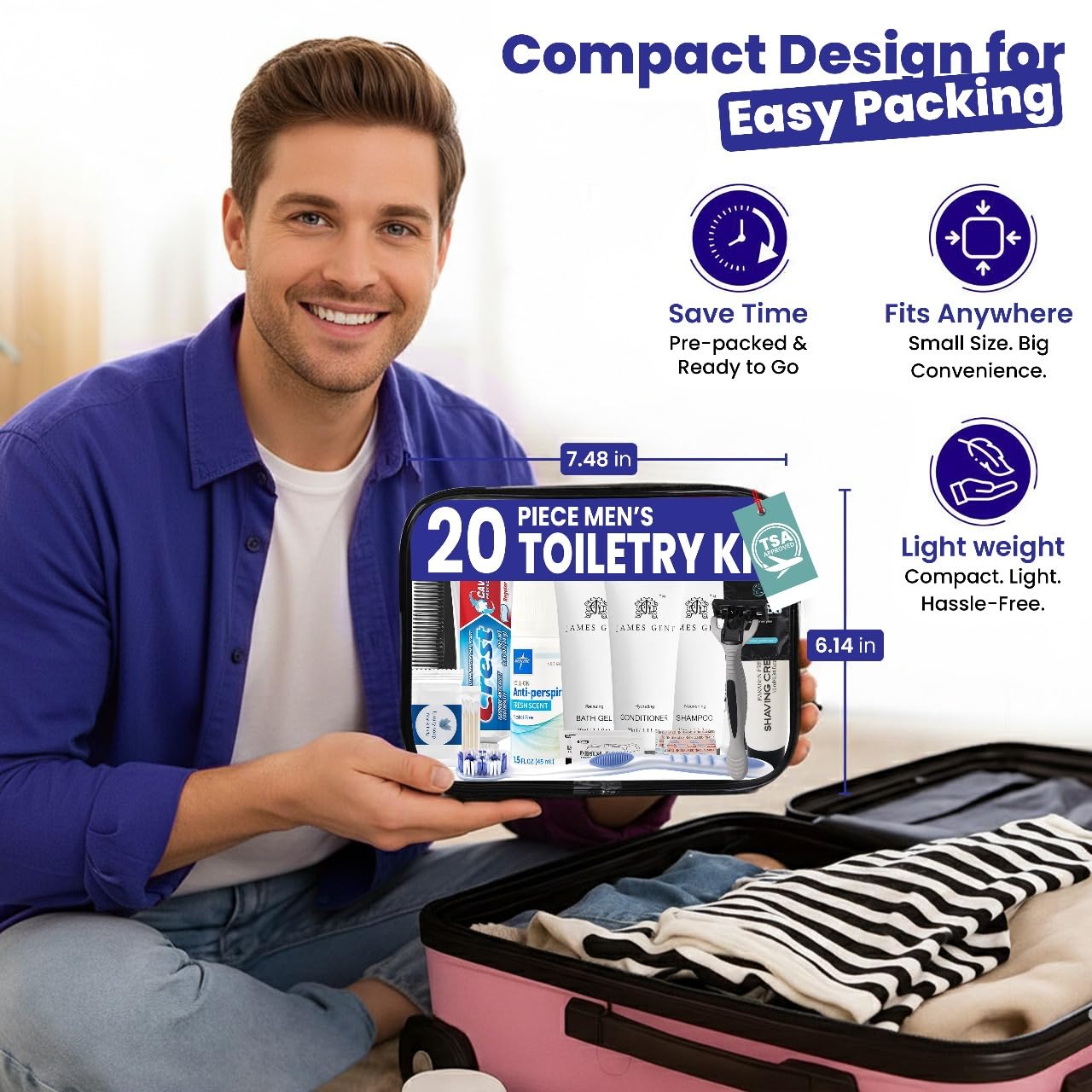 Trektote Travel Toiletry Kit For Men And Women – 20 Piece Set of Travel Size Toiletries, TSA Compliant, Includes Shampoo And Conditioner, Body Wash, Toiletry Bag & More