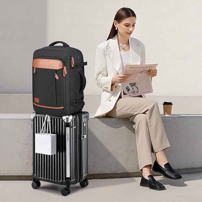 Joyway 20in Carry On Luggage with Cup Holder and USB Port, 25% Expandable Capacity, Smart Suitcase with Anti Slip Wheels and Backpack, Perfect for Men and Women 3 Piece Set Black