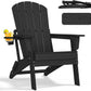 Folding Adirondack Chair, Ergonomic Extended Backrest, HDPE All-Weather, 400lbs Capacity, Maintenance-Free, Cup Holder, （Black）- Outdoor Patio & Firepit Chair