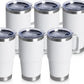 HASLE OUTFITTERS 20oz Tumbler Bulk with Lid, Stainless Steel Tumbler Bulk with Handle, Metal Insulated Travel Coffee Mug Set with Handle, Double Wall Vacuum Leak Proof Tumbler Cup, White 6 Pack