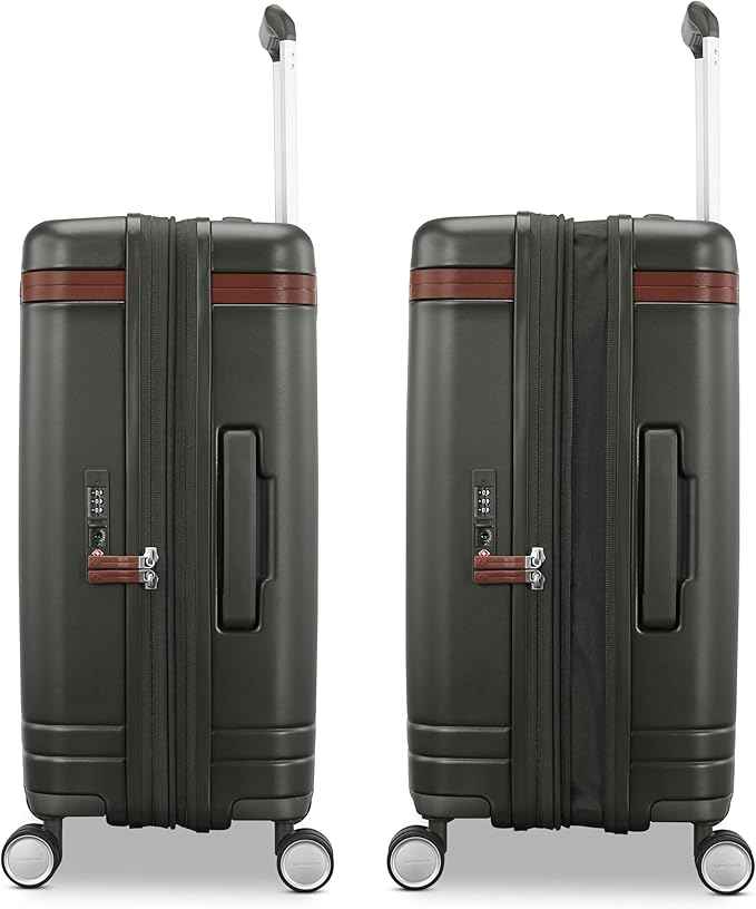 Virtuosa Hardside 21 Inch Carry On Luggage - Airline Approved with 360° Spinner Wheels, RightHeight™ Adjustable Handle - Zippered WetPak™ - TSA Lock - Expandable Light Polycarbonate Shell - Pine Green