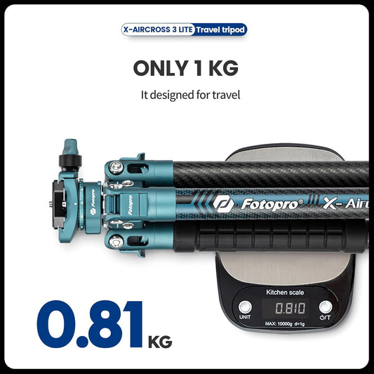 Fotopro Carbon Fiber Tripod 60 Inch 360 Degree Ball Head Quick Release Plate Lightweight Travel Tripod, Max Loads up to 17.6lbs, Blue