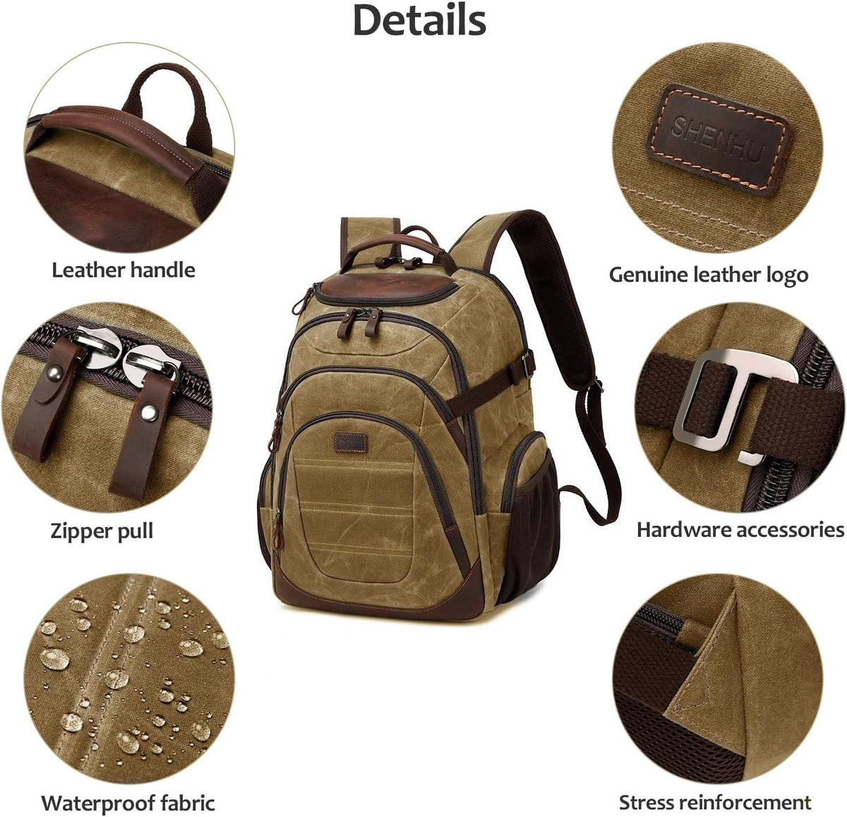 Travel Laptop Backpack 17.3 inch XL Computer Backpack for Men Waxed Canvas College Daypack Business Backpack Brown - Roamly
