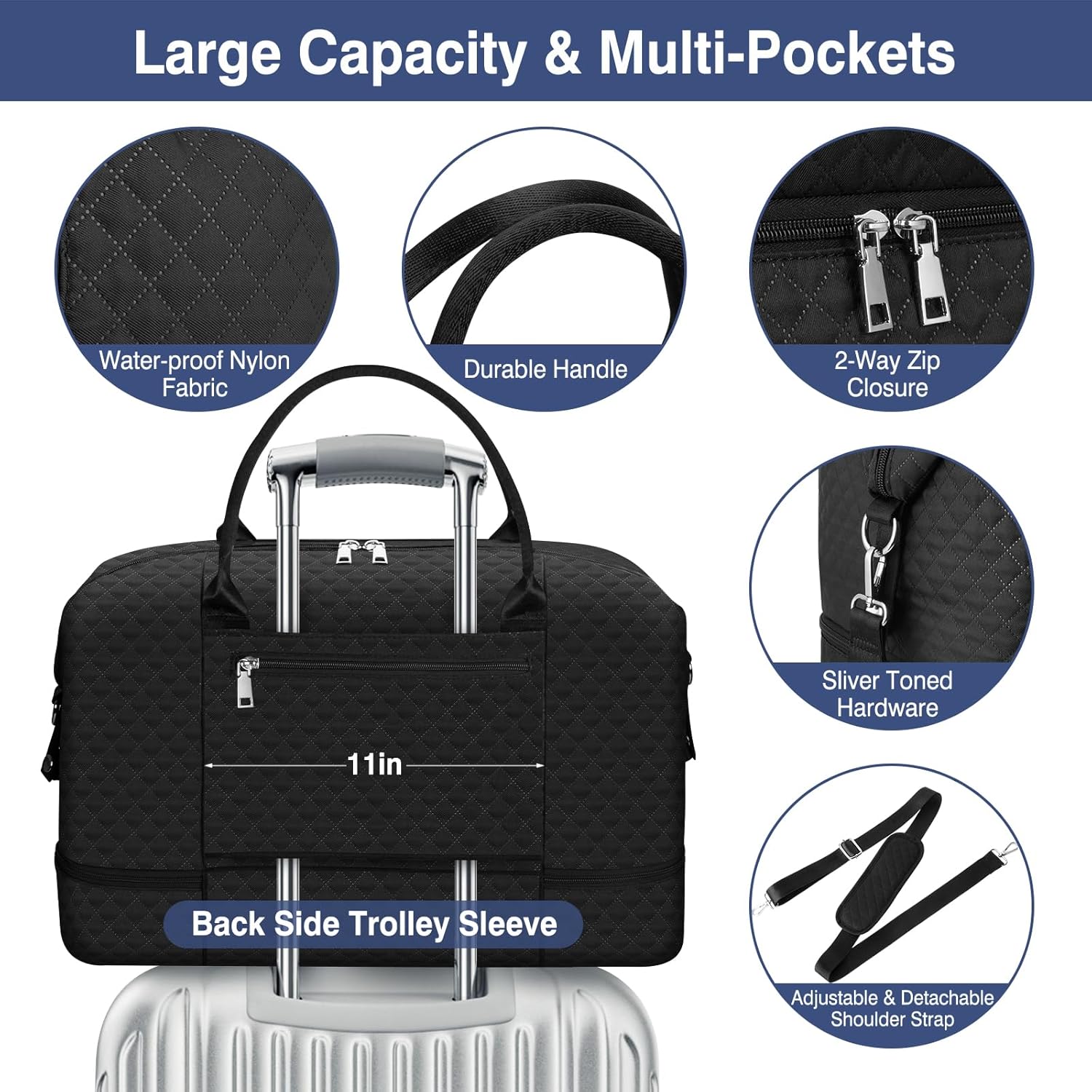 Weekender Bag for Women, Travel Duffel Bag Carry On Overnight Bag with Shoe Compartment Large Nylon Travel Weekend Tote Bag - Roamly