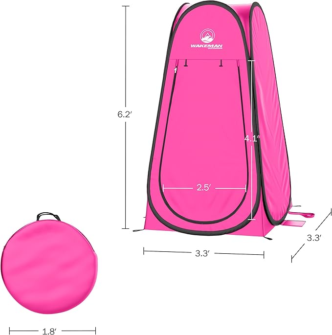 Wakeman Pop Up Changing Tent, 3.3 x 3.3 x 6.2ft, Camping Shower Tent for Portable Toilet Stall or Dressing Room with Carry Bag for Camping, Beach, or Tailgate, Polyester