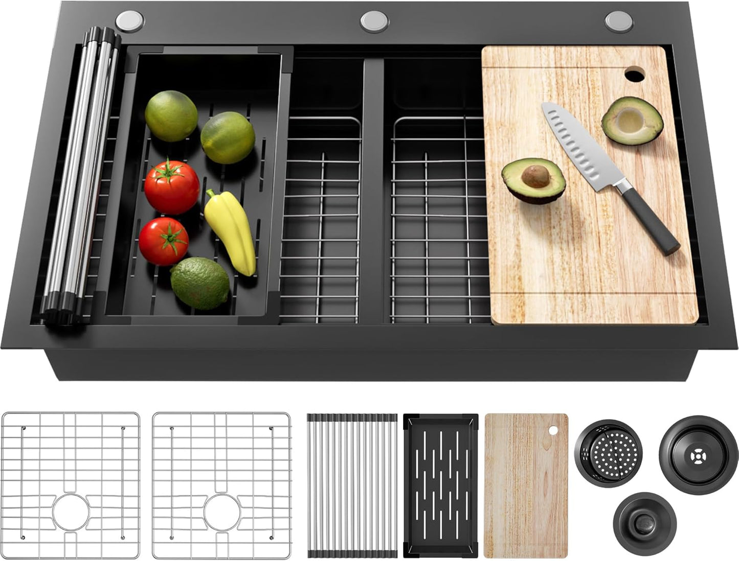 Drop In Kitchen Sink Stainless Steel 32x22 - Drop In Workstation Sink Double Bowl Commercial 16 Gauge Stainless Steel Kitchen Sinks Black