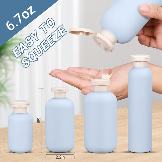 ASEVAT 6.7oz 4Pcs Refillable Travel Shampoo & Conditioner Bottles With Flip Cap