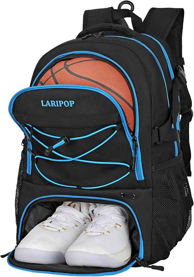 LARIPOP Basketball Backpack Large Basketball Bag with Ball Holder & Shoe Compartment for Youth Adults Men Women