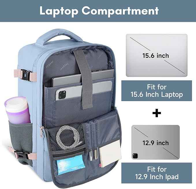 Taygeer Travel Backpack for Women, Carry On Backpack with Water Bottle Pocket & Shoe Pouch, TSA 15.6inch Laptop Mochila Flight Approved, Nurse Bag Casual Daypack for Weekender Hiking, Powder Purple