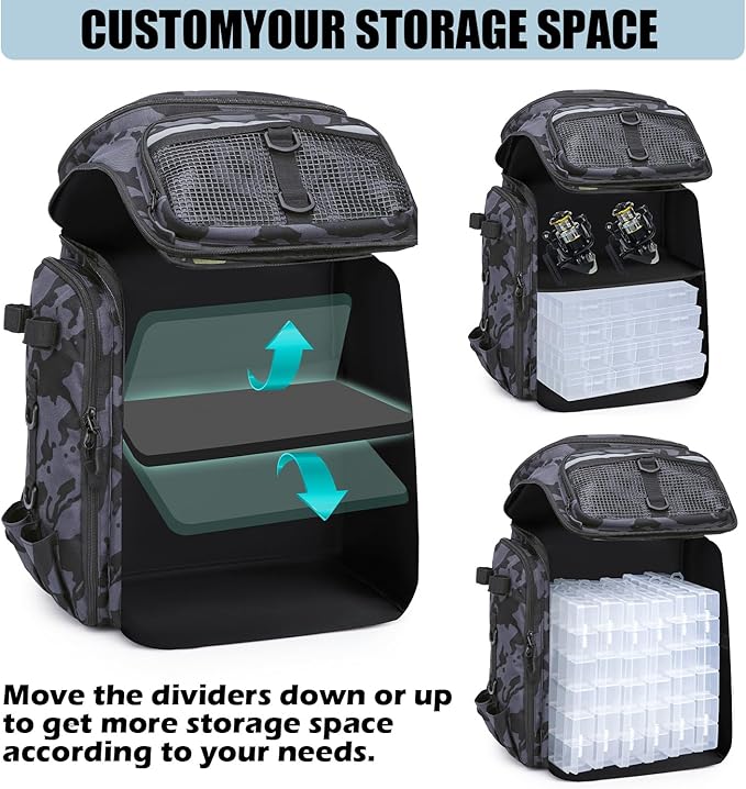 HAMBOLY Fishing Backpack with Rod Holders, 40L Tackle Box Backpack for Fishing Gear, Waterproof Fishing Bag for Men