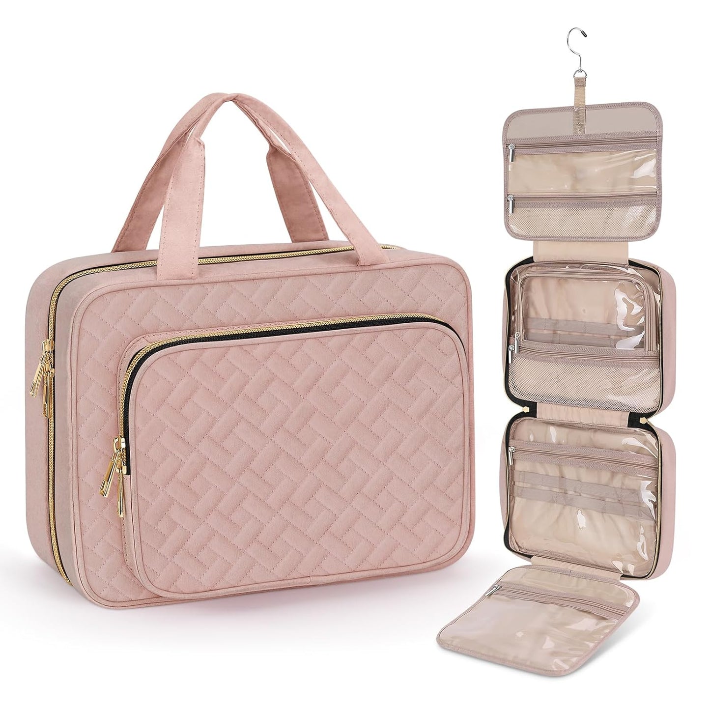 Wedama Toiletry Bag for Women, Large Cosmetic Travel Bag, Hanging Toiletry Bag for Bathroom, Thickened PVC Waterproof Makeup Bag, Toiletries Bag for Travel Business Trips and Camping, Baby Pink - Roamly