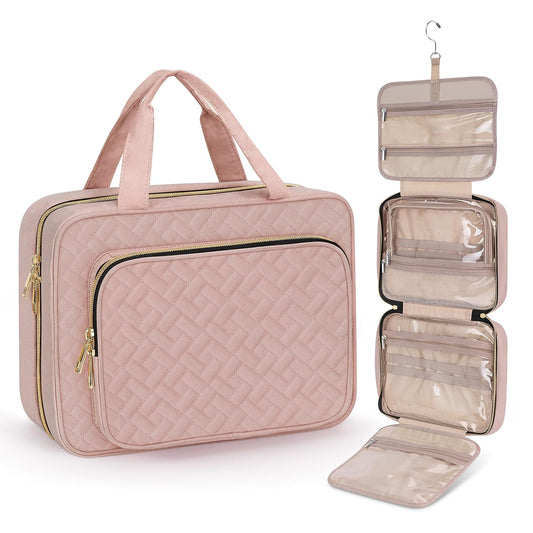 Wedama Toiletry Bag for Women, Large Cosmetic Travel Bag, Hanging Toiletry Bag for Bathroom, Thickened PVC Waterproof Makeup Bag, Toiletries Bag for Travel Business Trips and Camping, Baby Pink - Roamly