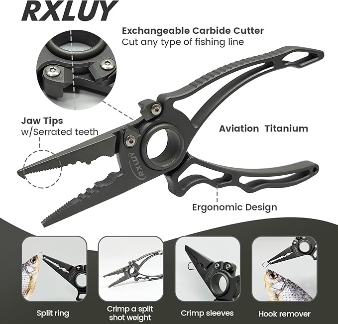 Titanium Fishing Pliers, Premium Saltwater Fishing Gear, Tungsten Cutters, Split Ring Hook Remover, Knot Tying Tool with Lanyard, Ice Fishing, Sea Fishing Kit Gifts for Men
