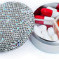 Small Pill Case 3 Compartments, Metal Round Portable Pill Box, Waterproof Travel Pill Organizer, Pocket Purse Medicine Vitamin Holder EDC Container (Silver with Rhinestone)