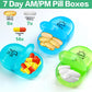 Serfeymi Weekly Travel Pill Organizer 2 Times A Day AM PM Upgraded Rainbow Pill Box 7 Day with Portable Zipper PU Leather Pill Case, Medicine Organizer for Pills, Vitamins, Fish Oils - Blue 01