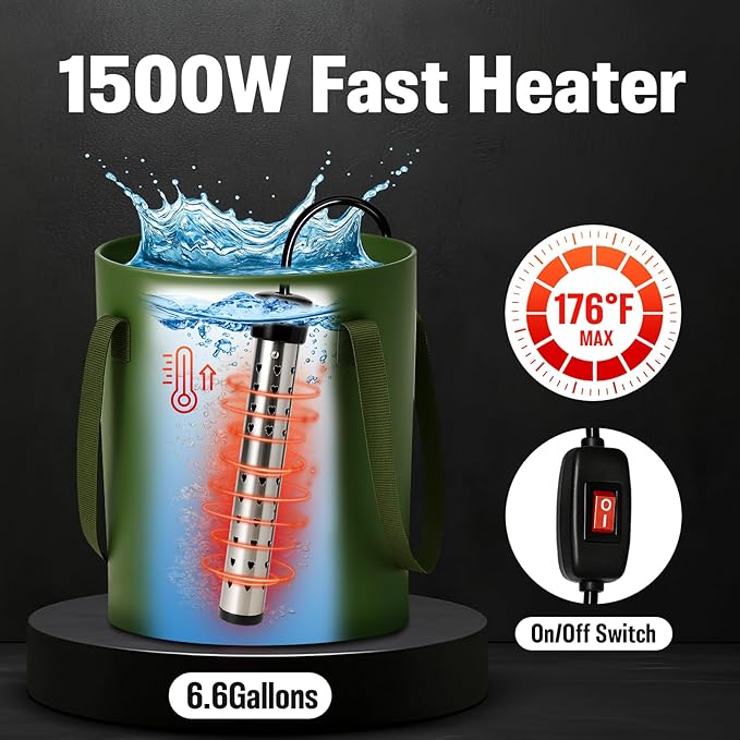 Portable Shower for Camping, 6000mAh Rechargeable Camp Shower Pump with Large Capacity Foldable Bucket, Filtered Shower Head, Outdoor Camping Shower Kit for Travel, Pet Bath, Car Washing