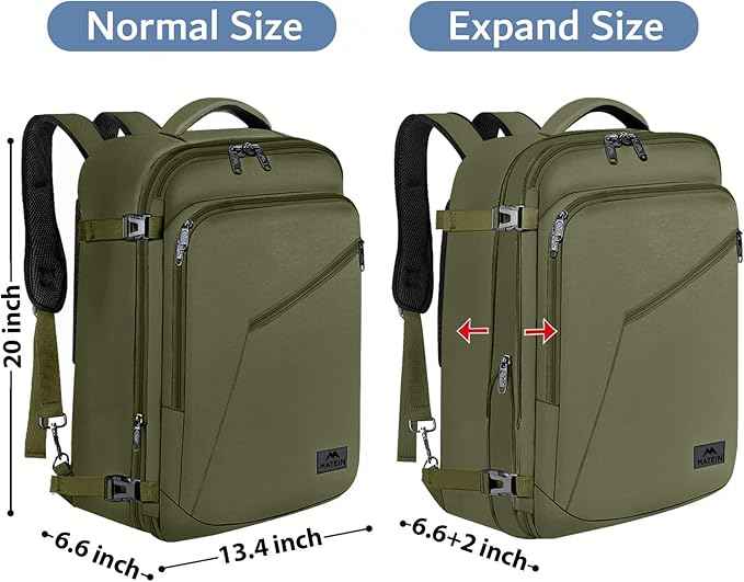 MATEIN Mens Backpack for Travel, Extra Large Expandable Carry on Backpack with Hideaway Shoulder Straps for Travelling, Water Resistant Heavy Duty Daypack, Gifts for Men Women, Dark Green