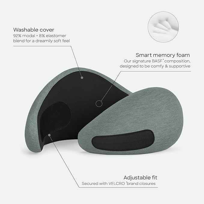 Ostrichpillow Go Neck Pillow, Travel Pillows for Airplanes, Premium Memory Foam Travel Pillow, 360º Ergonomic Design, Asymmetrical Sides, Travel Bag Included, Washable Modal Cover